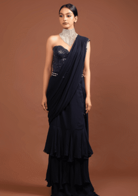 Noor-e-Nisha: Midnight Ruffle Saree Gown
