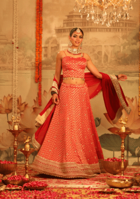 Red Bandhani Bridal Lehenga Set