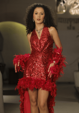 Scarlet Feather Sequin Gown